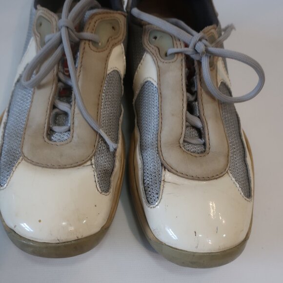 Prada 3163 Americas Cup Mixed Media Leather Low Top Lace-Up Sneaker 37.5 US/7.5 - Picture 5 of 16